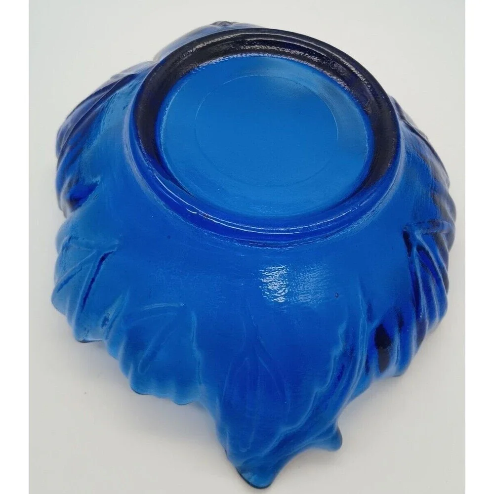 Cobalt Blue Recycled Art Glass Bowl Centerpiece Arrows Leaf